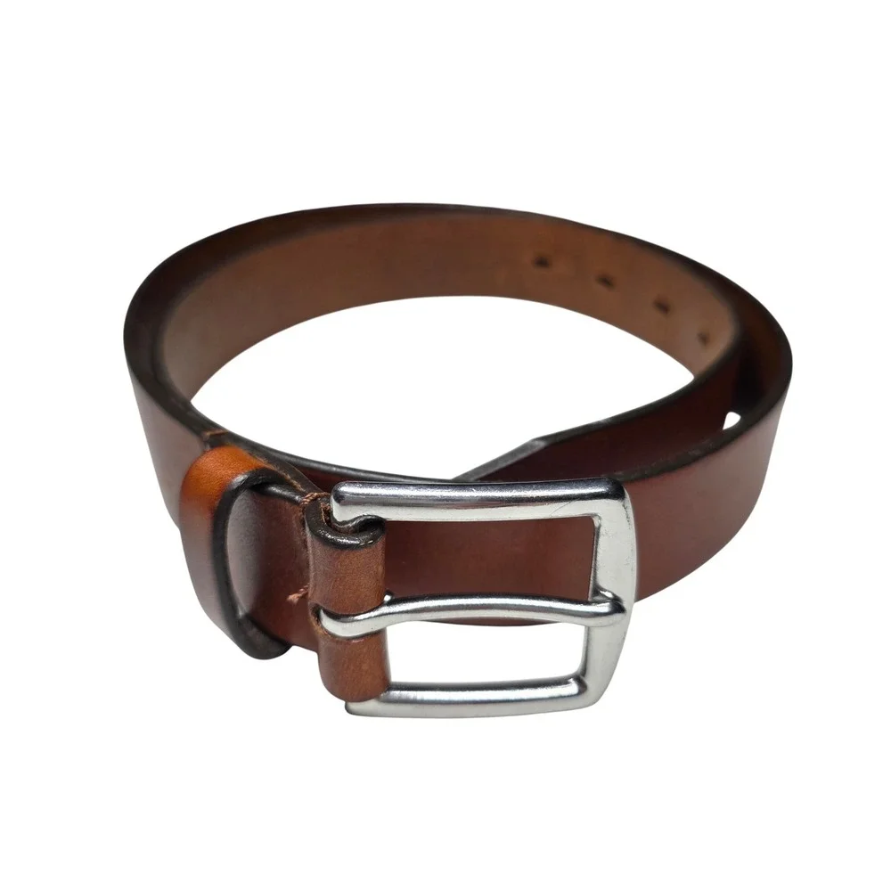 Banana Republic Mens Italian Cow Leather Belt 32 Cognac Brown Silver Buckle USA